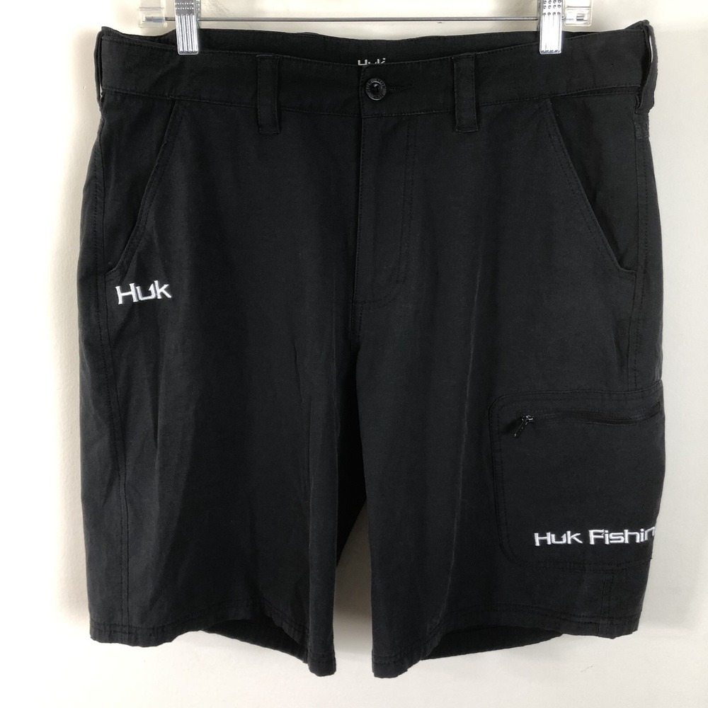 Huk Fishing Performance Cargo Shorts Mens Sz Large Black Outdoor Quick Dry